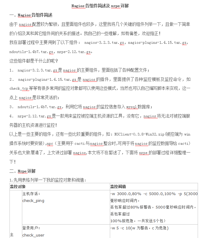 Nagios各组件简述及nrpe详解_服务器教程