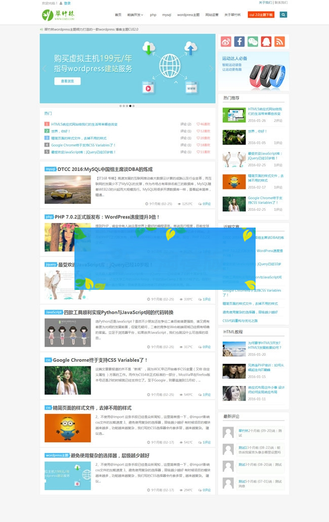 响应式CUI2.0翠竹林博客免费主题wordpress模板分享