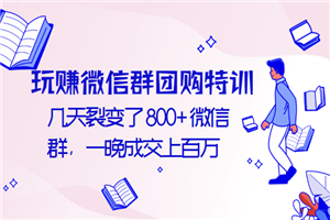 玩赚微信群团购特训：几天裂变了800+微信群，一晚成交上百万
