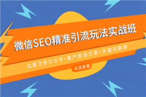 微信SEO精准引流玩法实战班，批量注册公众号+量产原创文+关键词霸屏