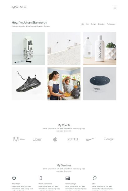 白色极简设计师portfolio响应式网站模板