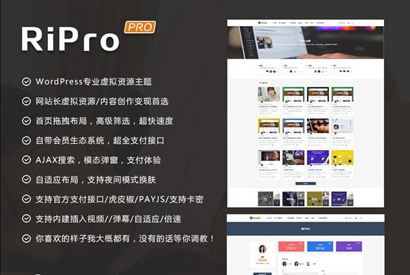 WordPress主题RiPro v8.6主题虚拟资源分享下载主题无限制版