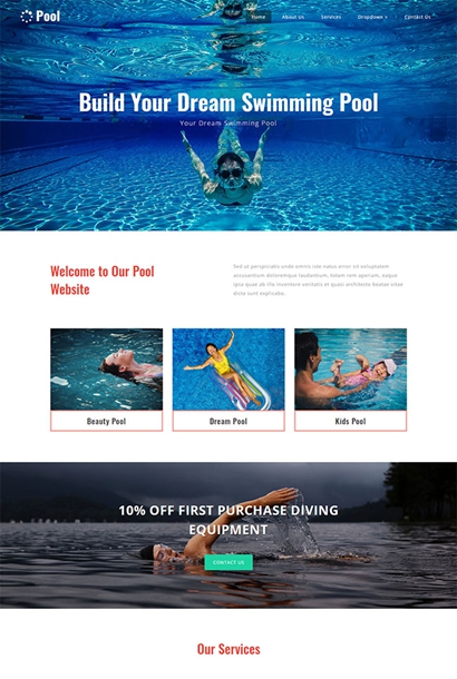 儿童游泳馆单页宽屏模板