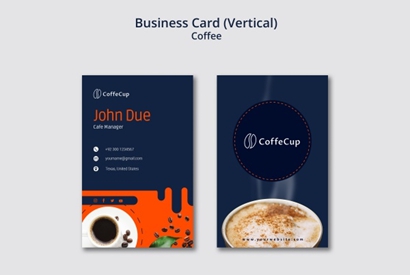 站长素材咖啡店竖版英文名片模板