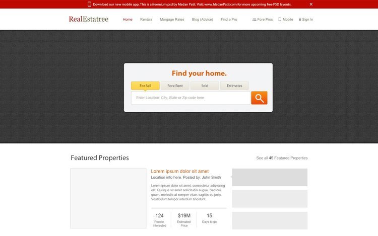 房地产网站免费PSD素材模板